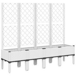 Helloshop26 - Jardinière bac lit surélevé plantes fleurs terrasse jardin avec treillis 160 x 40 x 142 cm PP blanc 02_0038266 - blanc 3000214150864