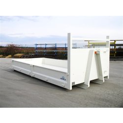 Benne amovible avec ridelles rabattables - acier S235 - porte arrière deux vantaux - rouleaux arrière
