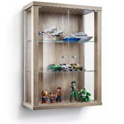 K-Möbel suspension vitrine en chêne Sonoma (80x60x25 cm) avec 2 étagères en verre réglables en hauteur - modèle de voiture vitrine d'argent - gr