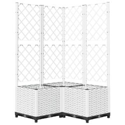 Helloshop26 - Jardinière bac lit surélevé plantes fleurs terrasse jardin avec treillis 80 x 80 x 136 cm PP blanc 02_0038317 - blanc 3000214157047