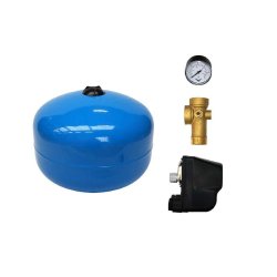 KIT SUPRESSEUR EAU SPHÉRIQUE 24L - 1" AVEC PRESSOSTAT ET MANOMÈTRE