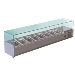 Vitrine à ingrédients inox +2/+8°c verre droit 9 gn1/3-150 non compris - VRX2000/380