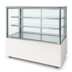 Romux® Vitrine Réfrigérée Pâtisserie Carrée sur Pied avec 2 Étagères Blanche 640 Litres Ventilée | Vitrine en Verre Droit - blanc inox 8435811804080