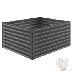 TecTake GmbH tectake Bac à fleurs surélevé, BLOMMA, acier galvanisé, bords arrondis, 720 l, 120 x 100 x 62 cm, gants compris, gris anthracite - no