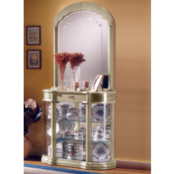 Vitrine coiffeuse en bois DV27VA - Laqué crème cérusé - 2 tablettes réglables, fond miroir et porte avec serrure