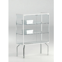 Vitrine design sur piétement 91-12PVA - blanc poli - 91x37x120 cm - 2 tablettes amovibles et porte avec serrure