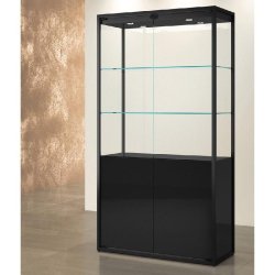 Vitrine T-Métal colonne 95x45xH190cm 4 spots LED, partie lacquée H76cm - noir