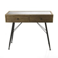 Console vitrine en bois avec 2 tiroirs à compartiments 102x42xH85 cm