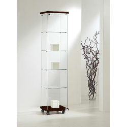 Vitrine colonne standard avec éclairage 4/18LVA - Wengé - 40x40x181 cm, 4 tablettes amovibles et porte sécurisée