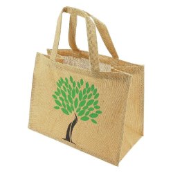 Sac cabas toile de jute logo arbre vert 42x20x39cm - par 50