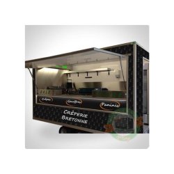 Remorque aménagée pour food truck en panneau polyfont avec rangement compact - BASE 5m50