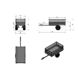 Remorque simple essieu 350kg benne galvanisée basculante 1200x850x300 mm + réhausses Torros AHR350G