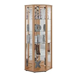 K-Möbel Vitrine d'angle en verre sur pied 176x56,5x56,5 cm Made in Germany avec serrure miroir & LED Hêtre - beige Bois manufacturé C1085B