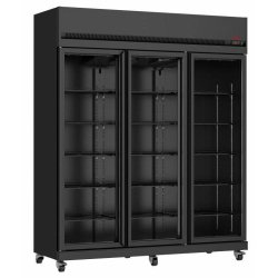 Vitrine roulante ventilée positive 1181 Litres, 3 portes vitrées double vitrage, aluminium et acier laqué noir, 580 W, 220 V - M