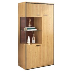 Merax Vitrine Moderne avec Éclairage LED - 150Hx78Wx40Tcm - Porte en Verre, Étagères Polyvalentes, 15 Options de Couleurs, Vitrine - marron multi-m