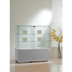 Vitrine d'exposition large 12/14MVA - verre trempé et bois - gris - 4 tablettes amovibles