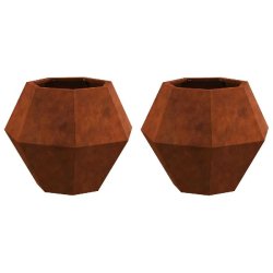 Helloshop26 - Lot de 2 jardinières rectangulaires style rustique extérieur 50 x 50 x 40 cm en acier rouillé 02_0053131 02_0053131 - acier 300023777