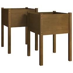 Helloshop26 - Jardinière bac lit surélevé plantes fleurs jardin terrasses lot de 2 50 x 50 x 70 cm bois de pin massif marron 02_0038996 - marron Bo