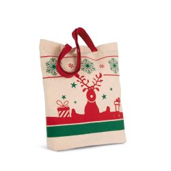 Sac shopping avec motifs de Noël - 100% coton - fond plat - Réf: KI0733 - Marque Kimood