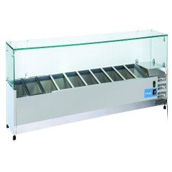 Vitrine réfrigérée inox pour condiments, 10 bacs GN1/3. Dimensions 220x39,5x44 cm. Température +2°C/+8°C. Cool Head VRX 22/38 - 1792