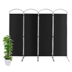 Helloshop26 - Paravent séparateur de pièce pliant 221 x 188 cm facile à assembler et à transporter style moderne en polyester noir - noir métal 3