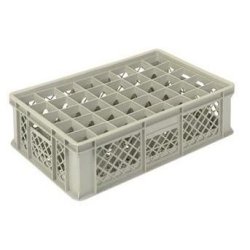 Bac de transport pour 40 verres - Dimensions intérieures 567 x 367 x 138 - Cloisonnement amovible - Polyéthylène - Rolléco