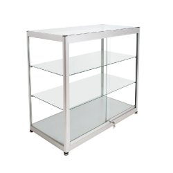 Vitrine comptoir cadre alu gris et verre trempé 100x50x90 cm