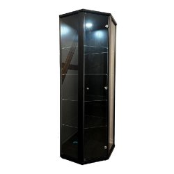 K-Möbel Vitrine d'angle en verre sur pied 176x56,5x56,5 cm Made in Germany avec LED & 4 tablettes en verre Noir - noir Bois manufacturé C1020S