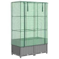 Helloshop26 - Jardinière bac lit surélevé plantes fleurs terrasse jardin surélevée avec housse aspect rotin 80 x 40 x 138 cm gris 02_0038788 - gr