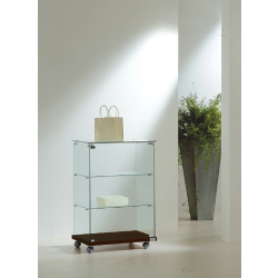 Vitrine basse en verre trempé 6/90VA - wengé - dimensions 60x40x90 cm - 2 tablettes amovibles - porte avec serrure