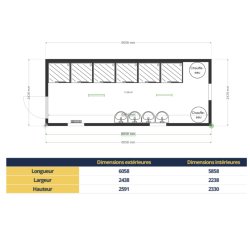 Module sanitaire 20 pieds - 6 douches - cadre acier soudé - panneaux amovibles et interchangeables