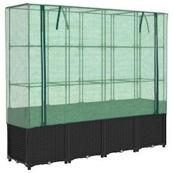 Helloshop26 - Jardinière bac lit surélevé plantes fleurs terrasse jardin surélevée avec housse aspect rotin 160 x 40 x 153 cm noir 02_0038765 - n