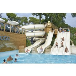 Trio de toboggans aquatiques Edsun - must'tob, slide'tob et kamikaze - fabrication française, arrivée bassin