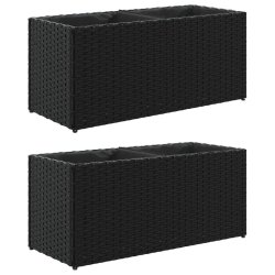 Helloshop26 - Jardinière bac lit surélevé plantes fleurs jardin terrasses avec 2 pots lot de 2 72 x 30 x 32 cm résine tressée noir 02_0038854 - n