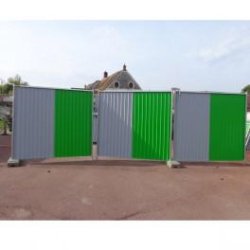Portail de chantier avec 2 barrières - fixation au sol avec axes et roulettes - résistant aux intempéries et à la corrosion