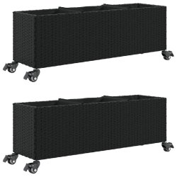 Helloshop26 - Jardinière bac lit surélevé plantes fleurs jardin terrasses et roulettes lot de 2 107 x 32 x 38 cm résine tressée noir 02_0038908 -