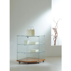 Petite vitrine d'angle 7/90VA - verre trempé, bois cerisier, 2 tablettes amovibles, serrure