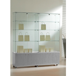 Vitrine d'exposition 16/18MVA en verre et bois - gris - dimensions 157x40x180 cm - 6 tablettes amovibles et rangement sécurisé