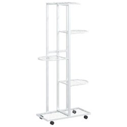 Helloshop26 - Jardinière à 5 niveaux pratique avec roues 44 x 23 x 100 cm style moderne en fer blanc 02_0047085 - blanc 3000234586230