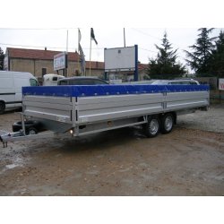 Remorque plateau - Humbaur HT 256124 - 2 essieux, roues dessous, ridelles alu