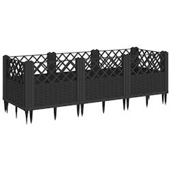 Helloshop26 - Jardinière bac lit surélevé plantes fleurs terrasse jardin avec piquets 123,5 x 43,5 x 43,5 cm PP noir 02_0038184 - noir 3000214133782