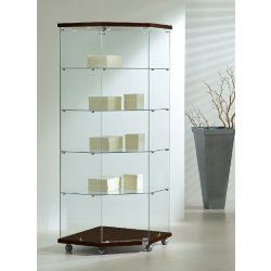 Vitrine d'angle éclairée 7/18LVA - Verre trempé - Bois wengé - 4 tablettes amovibles