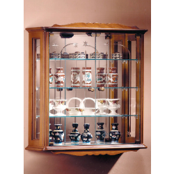 Vitrine murale en bois DV46VA - merisier - 3 tablettes réglables - fond miroir - serrure