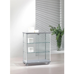 Vitrine comptoir en verre 73-BVA - roulettes, serrures, 2 tablettes amovibles - gris clair