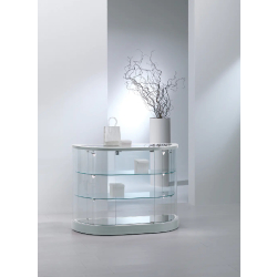 Vitrine d'exposition cylindrique basse-comptoir 209/MBVA - gris clair - semi-ovale en verre trempé