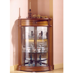 Petite vitrine d'angle en bois DV52VA - merisier - 2 tablettes réglables - porte avec serrure - fond miroir