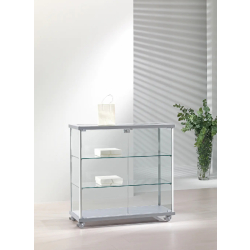 Vitrine basse comptoir sur roulettes 93-BVA - gris clair - dimensions 93x39x92 cm - 2 tablettes amovibles et serrure