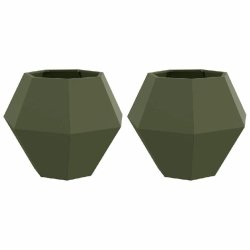 Helloshop26 - Lot de 2 jardinières rectangulaires en acier vert olive 75 x 75 x 60 cm pour extérieur moderne et durable 02_0053111 02_0053111 - vert