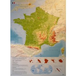 Carte de France physique - grands ensembles géographiques, sommets, fleuves, départements et territoires d'outre-mer