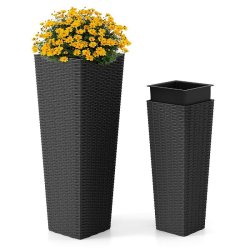 Helloshop26 - Lot de 2 jardinières en rotin pour extérieur dimensions 30 x 30 x 82 cm et 23 x 23 x 60 cm avec bacs amovibles et 20_0011925 - noir 30